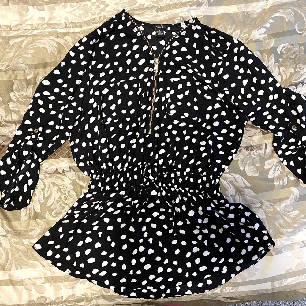 Black blouse with white polka dots